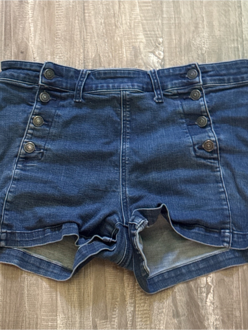 American Eagle Outfitters Dark Blue High-Rise Sailor Button Denim Shorts